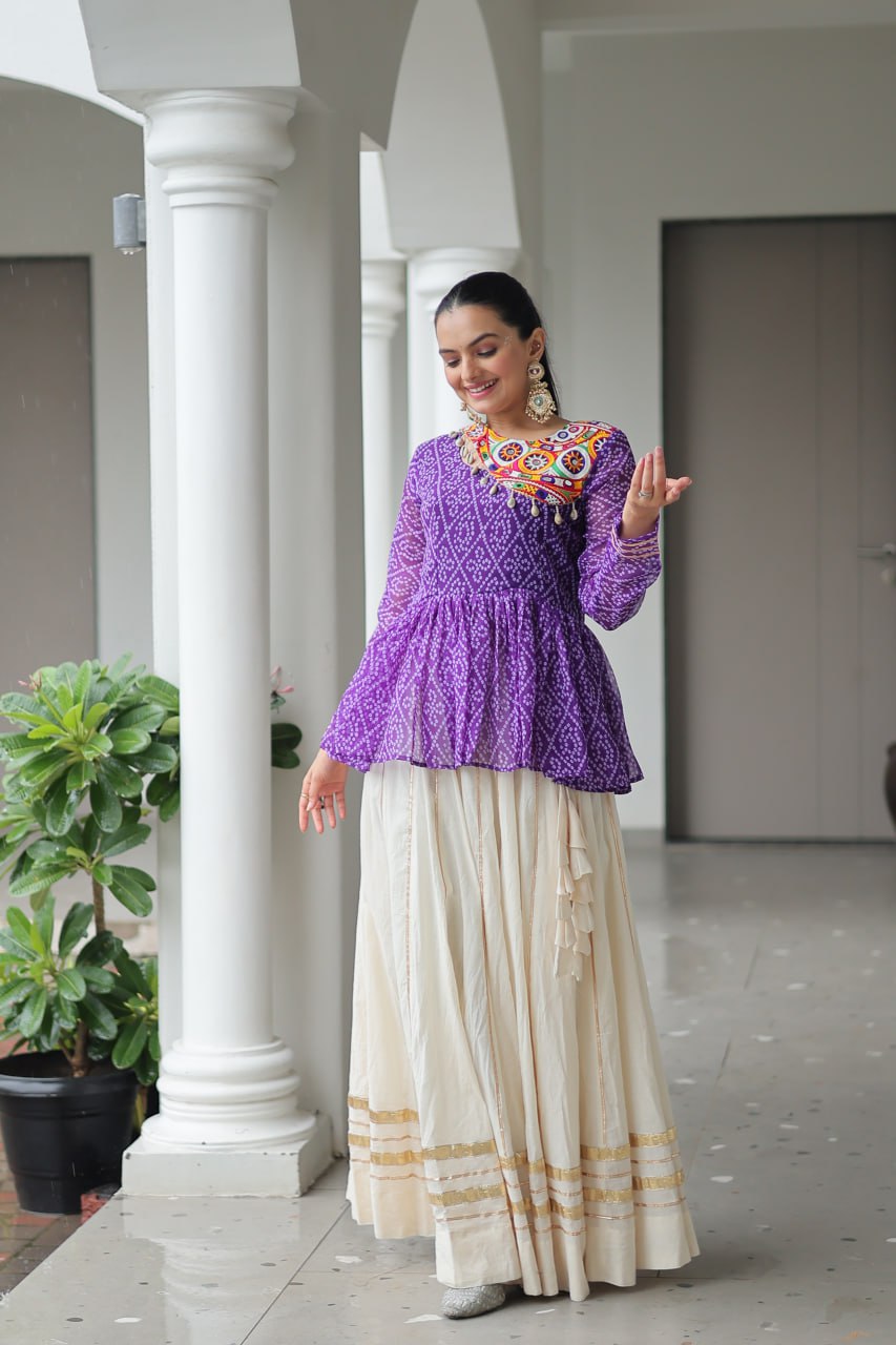 Lavender Attractive Gota Patti Lace Navratri Special Lehenga
