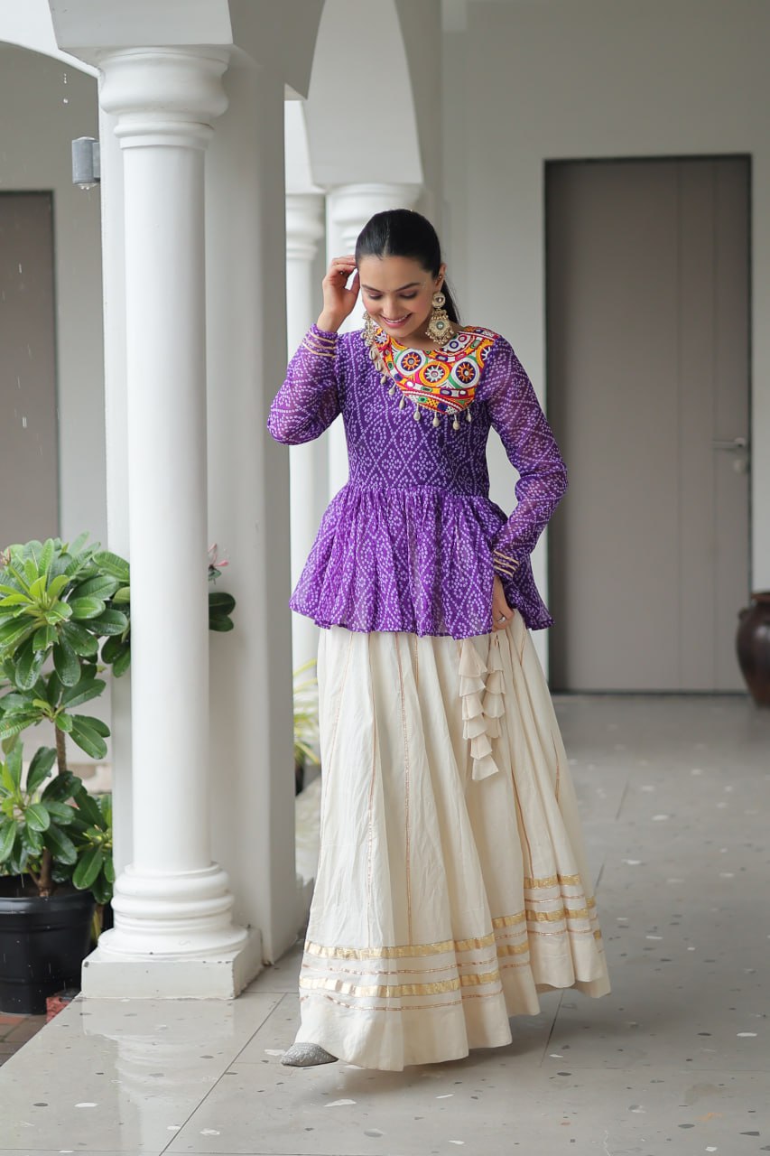 Lavender Attractive Gota Patti Lace Navratri Special Lehenga