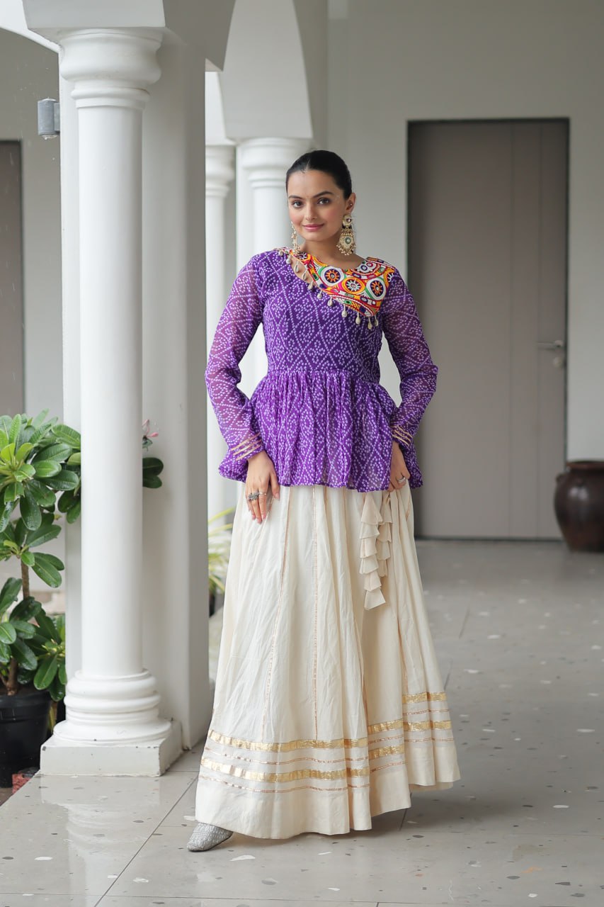 Lavender Attractive Gota Patti Lace Navratri Special Lehenga