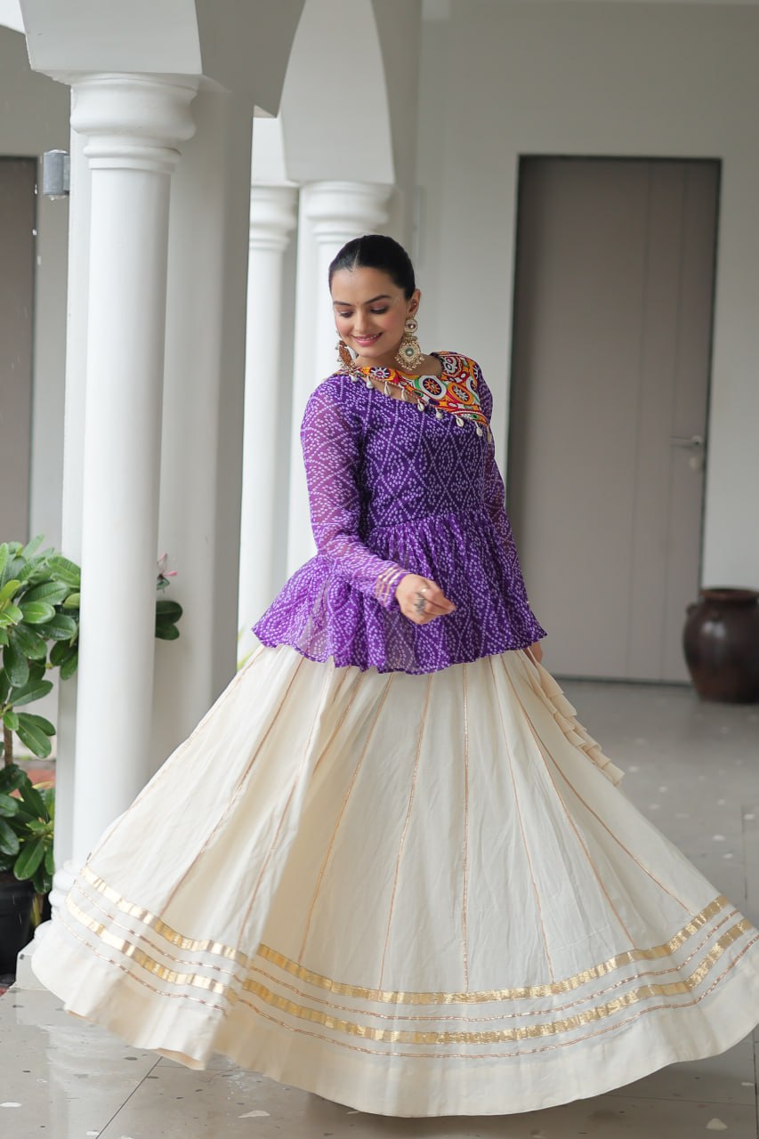 Lavender Attractive Gota Patti Lace Navratri Special Lehenga
