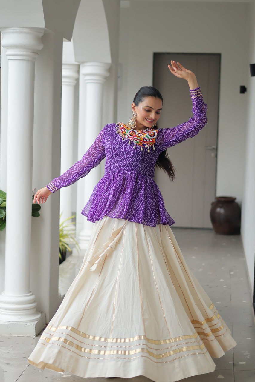 Lavender Attractive Gota Patti Lace Navratri Special Lehenga