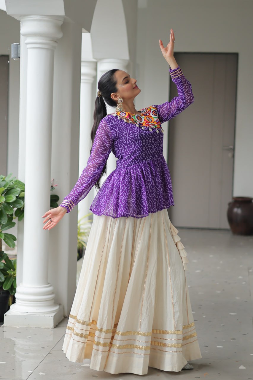 Lavender Attractive Gota Patti Lace Navratri Special Lehenga