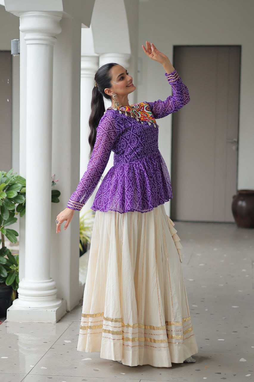 Lavender Attractive Gota Patti Lace Navratri Special Lehenga