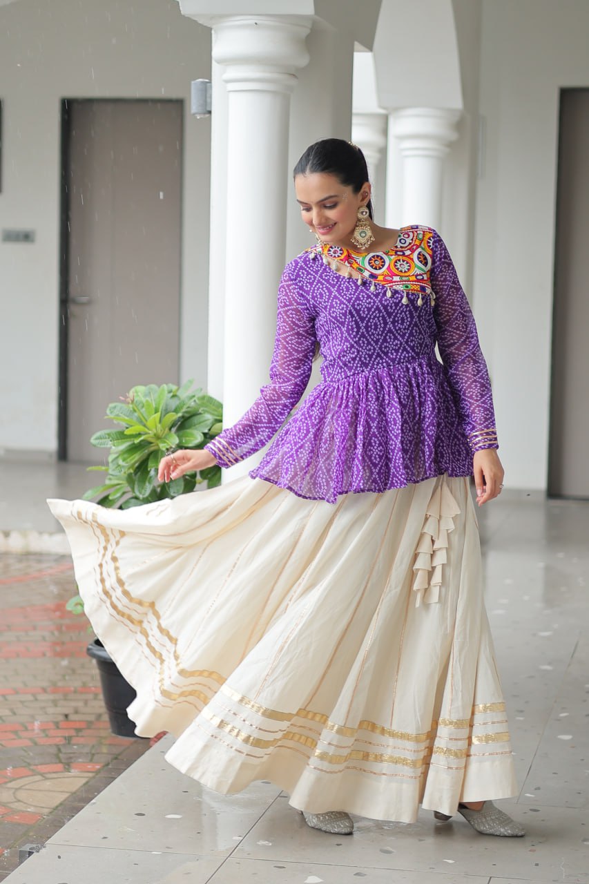 Lavender Attractive Gota Patti Lace Navratri Special Lehenga