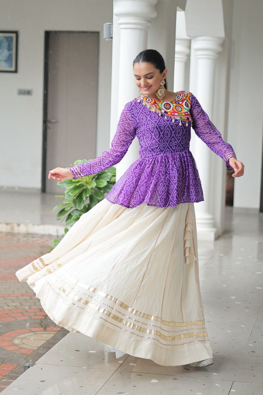 Lavender Attractive Gota Patti Lace Navratri Special Lehenga