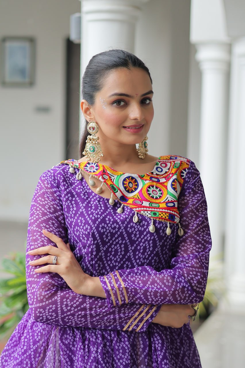 Lavender Attractive Gota Patti Lace Navratri Special Lehenga