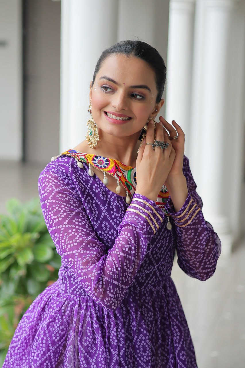 Lavender Attractive Gota Patti Lace Navratri Special Lehenga