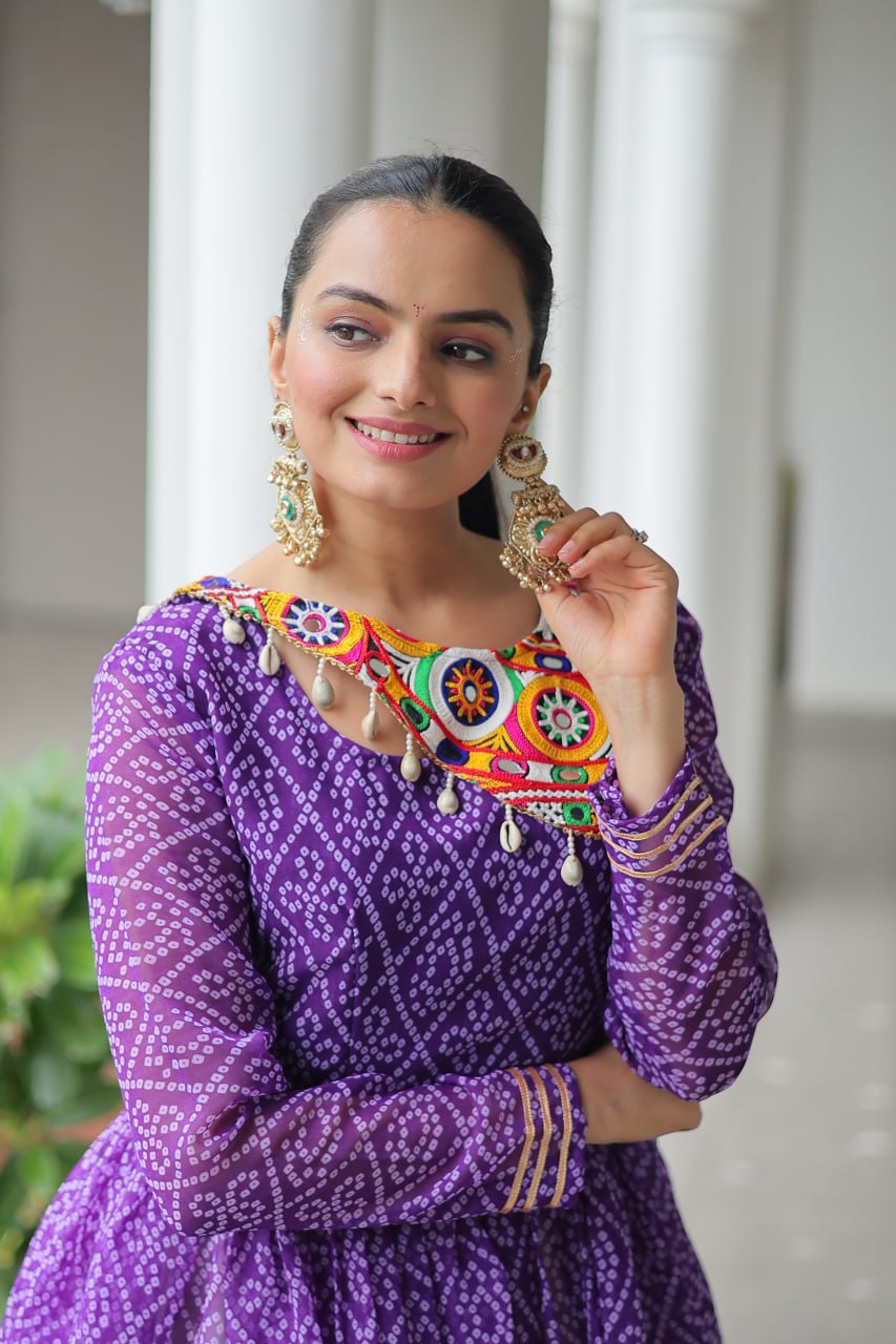 Lavender Attractive Gota Patti Lace Navratri Special Lehenga