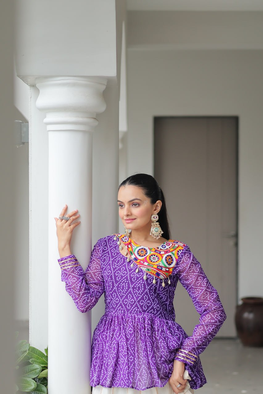 Lavender Attractive Gota Patti Lace Navratri Special Lehenga