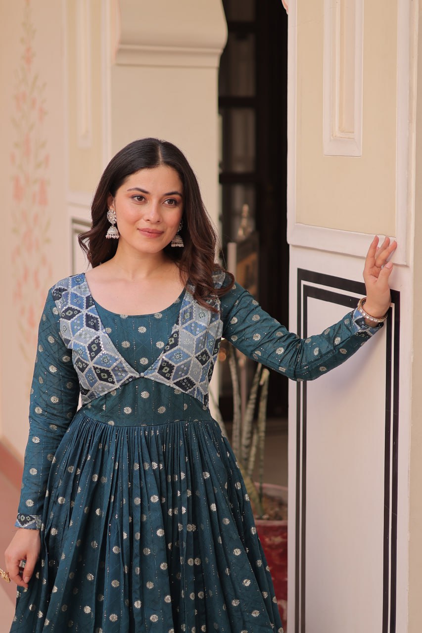 Rama Staple Jequard Weaving Work Gown