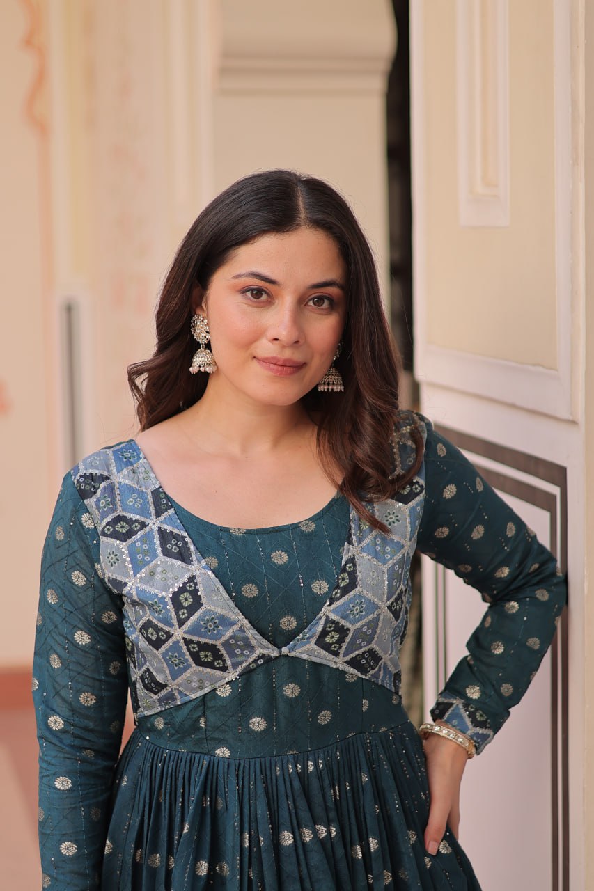 Rama Staple Jequard Weaving Work Gown