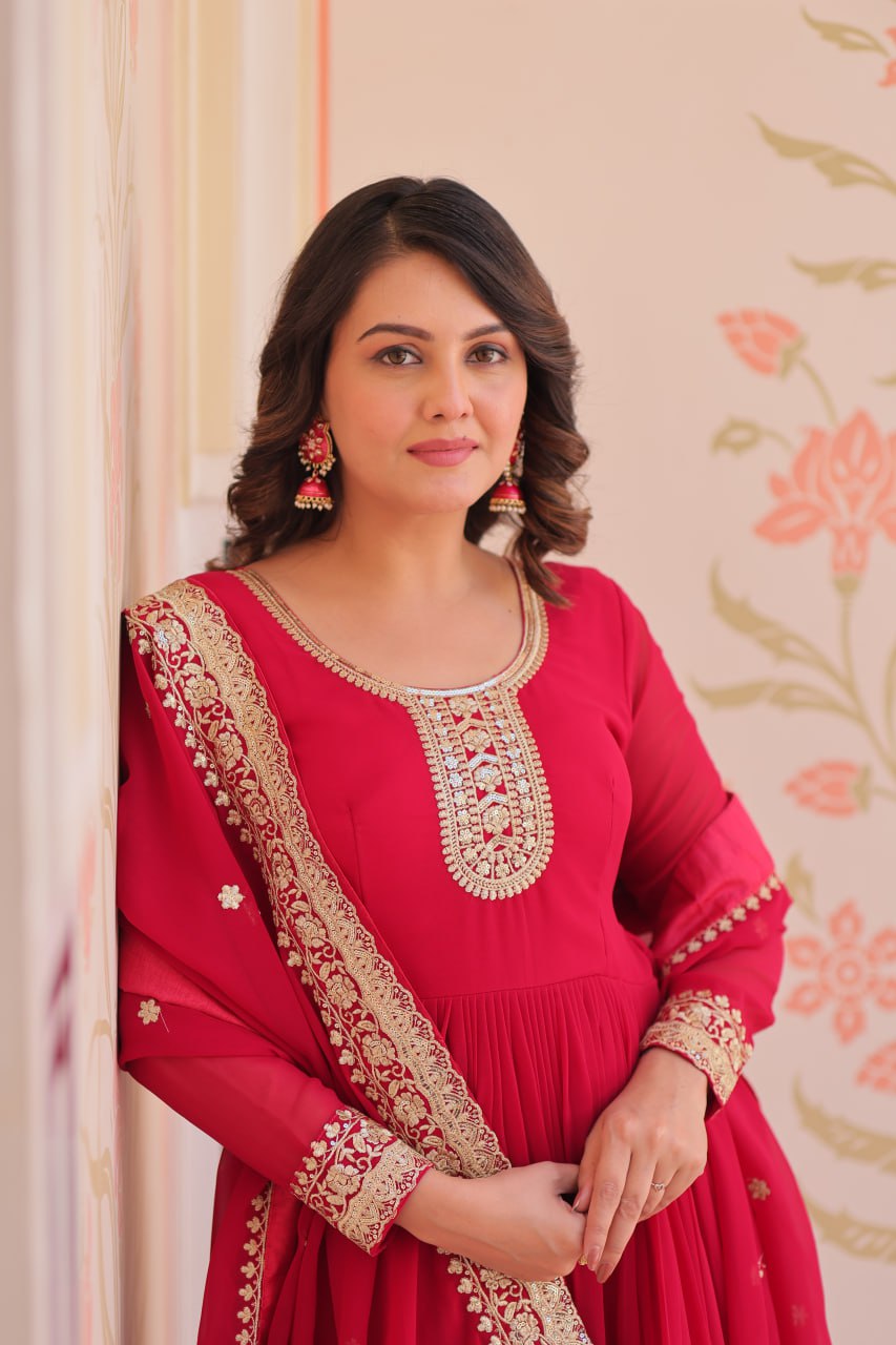 Rani Faux Blooming Georgette With Zari Sequins Embroidered Work Gown