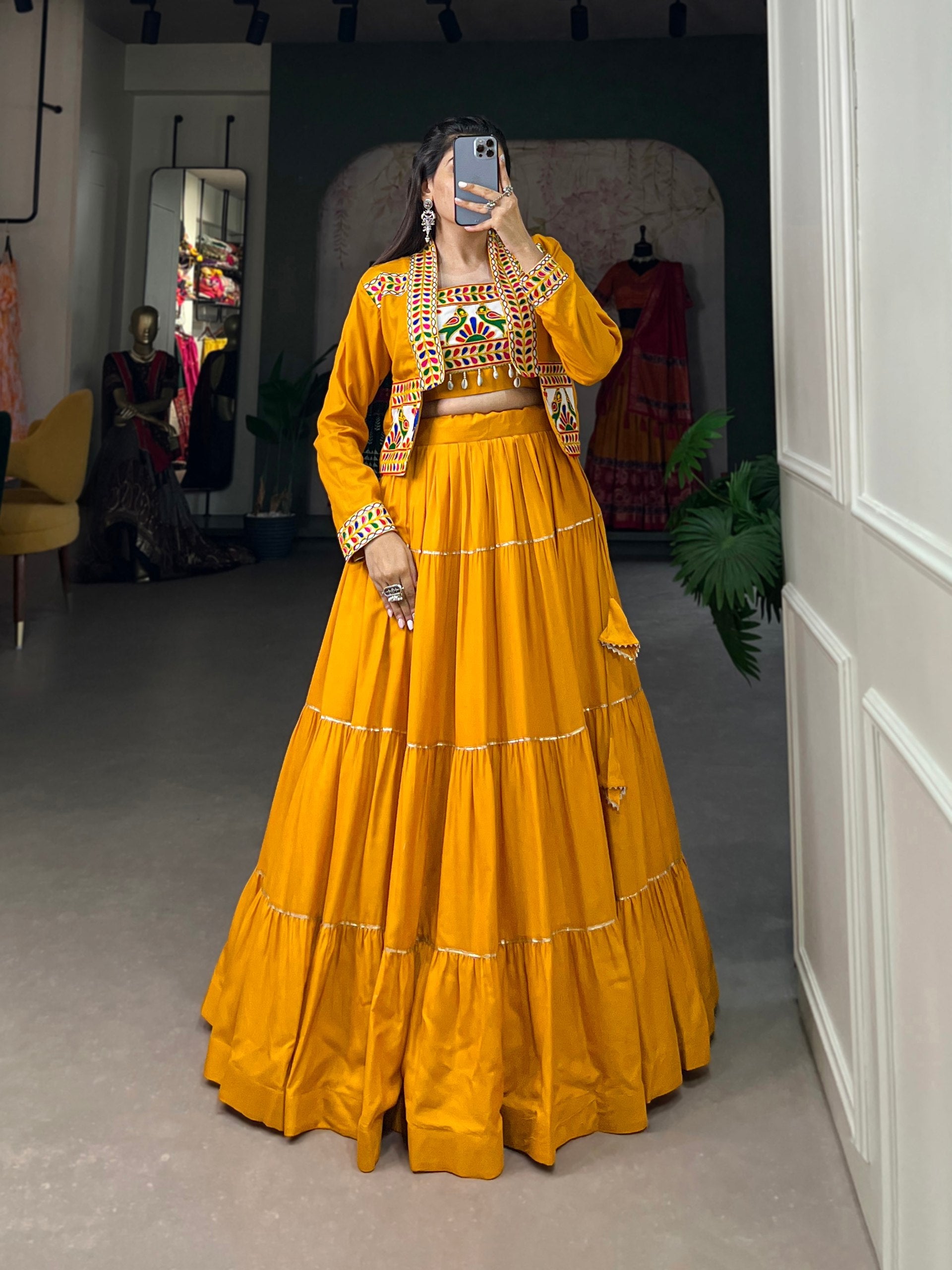 Musterd Pure Rayon Plain And Gamthi With Kodi Work Navaratri Lehenga Choli