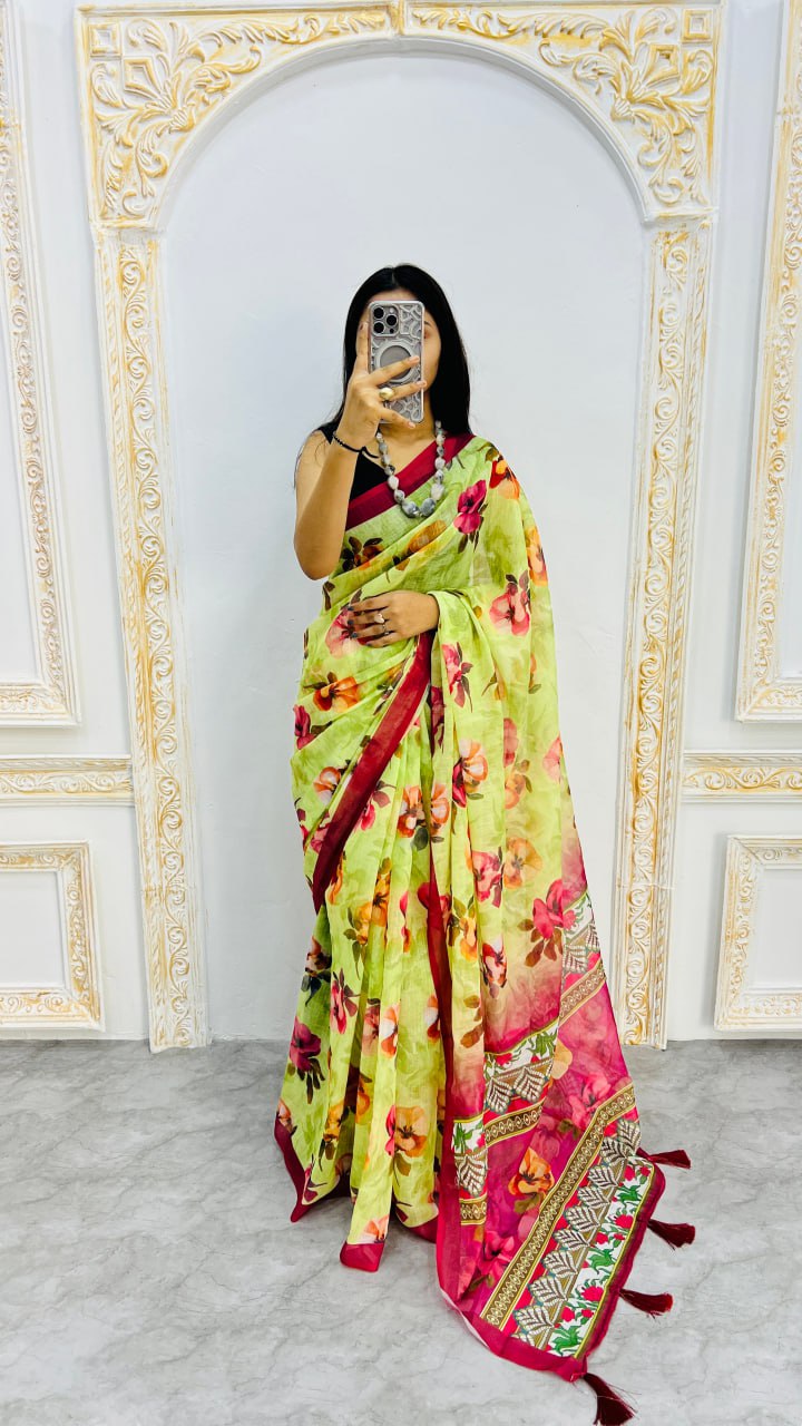 Perrot And Marron Border Premium Lilan Cotton Saree