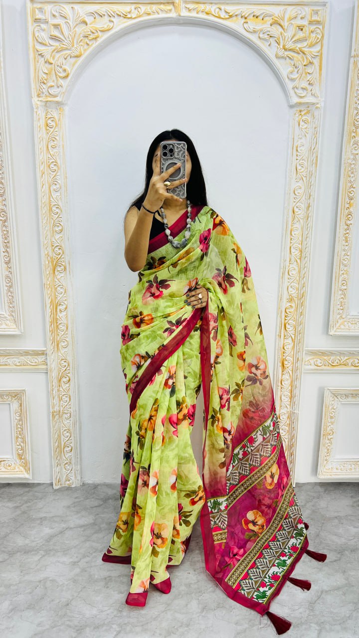 Perrot And Marron Border Premium Lilan Cotton Saree