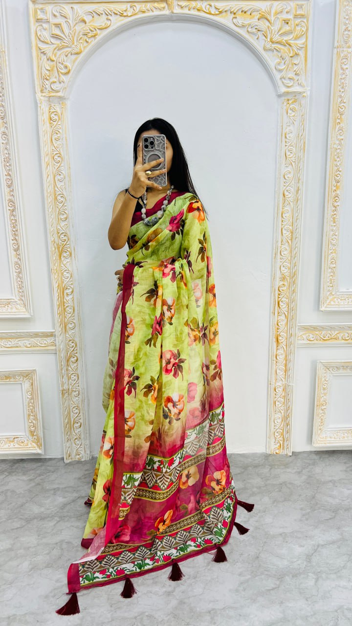 Perrot And Marron Border Premium Lilan Cotton Saree