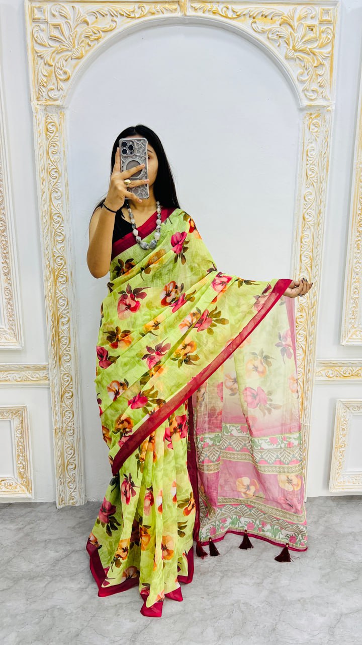 Perrot And Marron Border Premium Lilan Cotton Saree