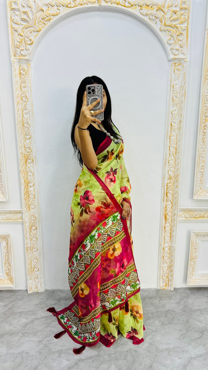 Perrot And Marron Border Premium Lilan Cotton Saree