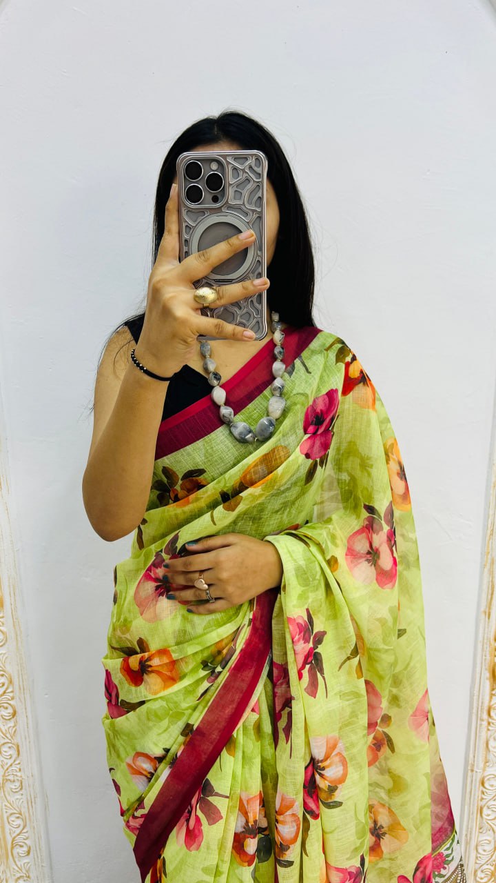 Perrot And Marron Border Premium Lilan Cotton Saree