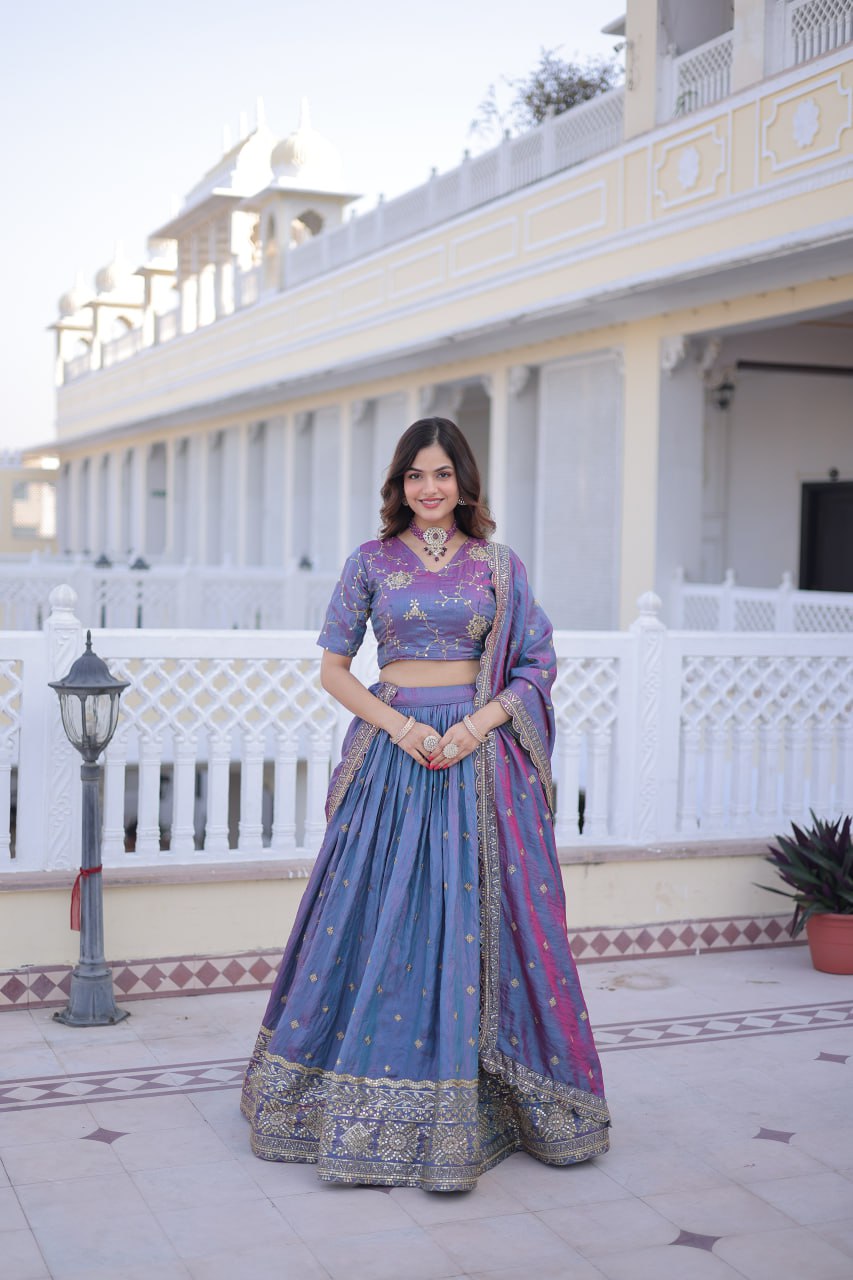 Pale Purple Silk With Sequins Zari Embroidered Work Lehenga Choli