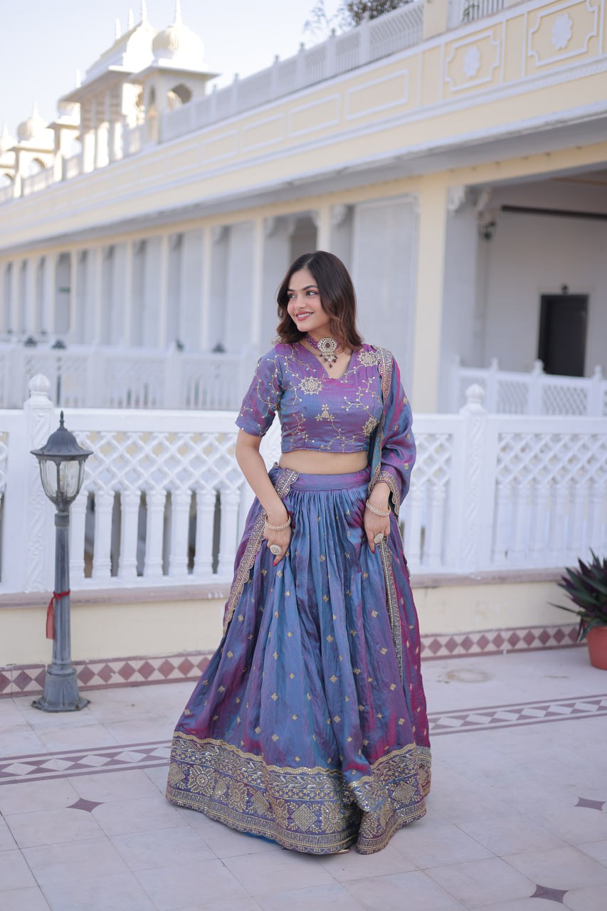 Pale Purple Silk With Sequins Zari Embroidered Work Lehenga Choli