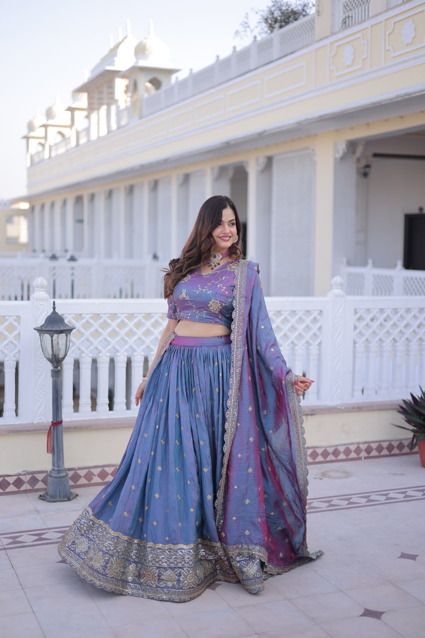 Pale Purple Silk With Sequins Zari Embroidered Work Lehenga Choli