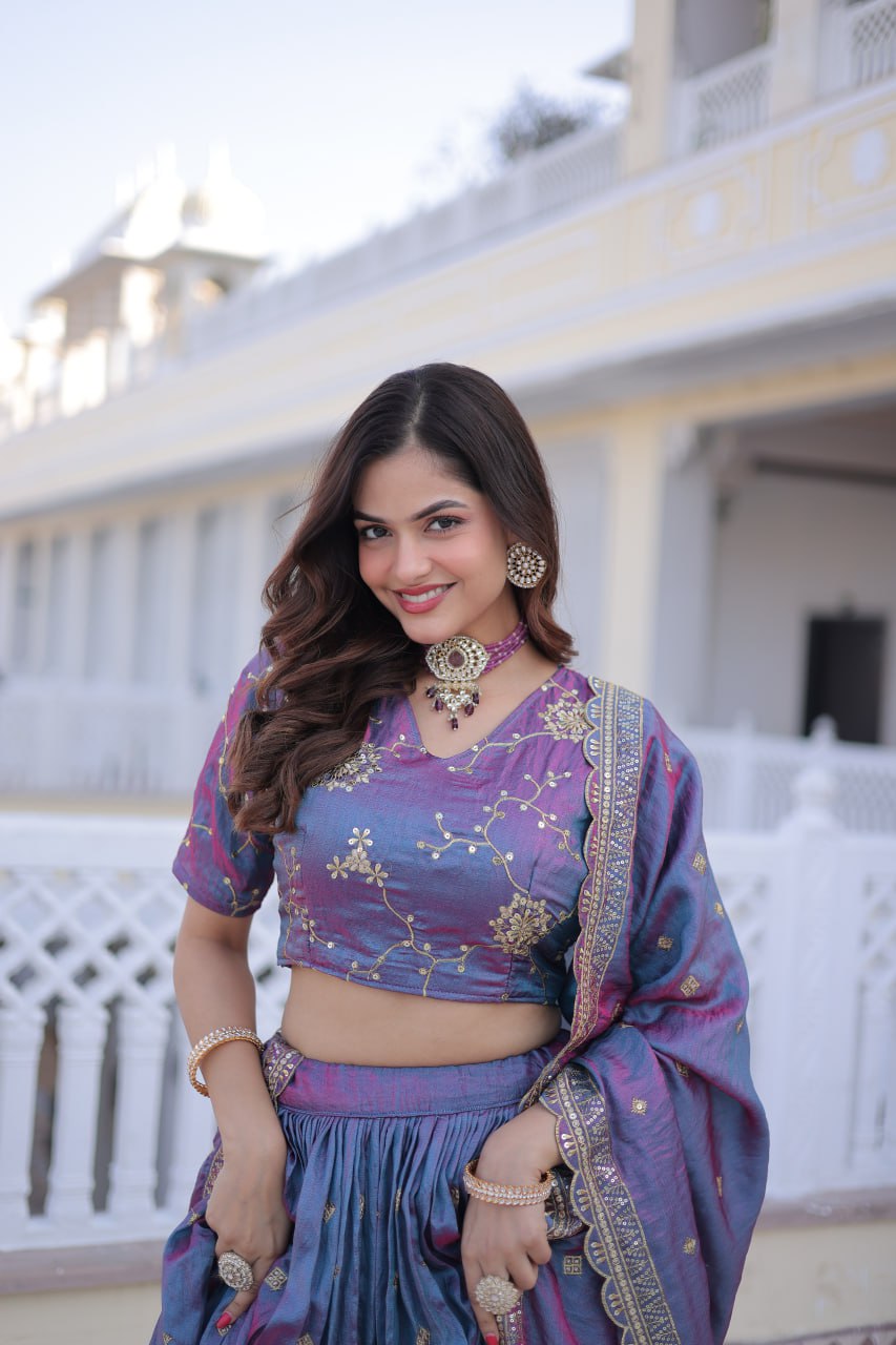 Pale Purple Silk With Sequins Zari Embroidered Work Lehenga Choli