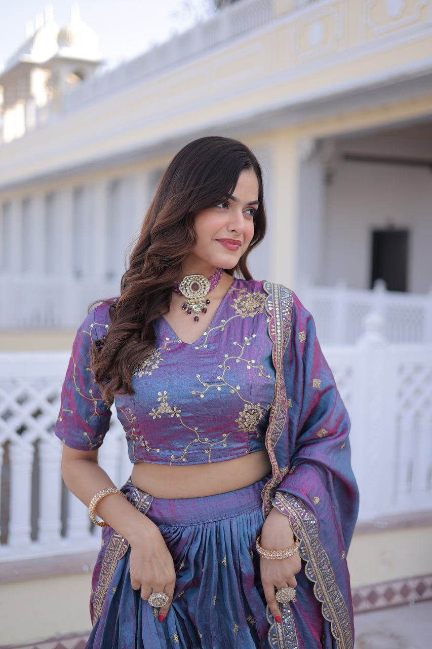 Pale Purple Silk With Sequins Zari Embroidered Work Lehenga Choli