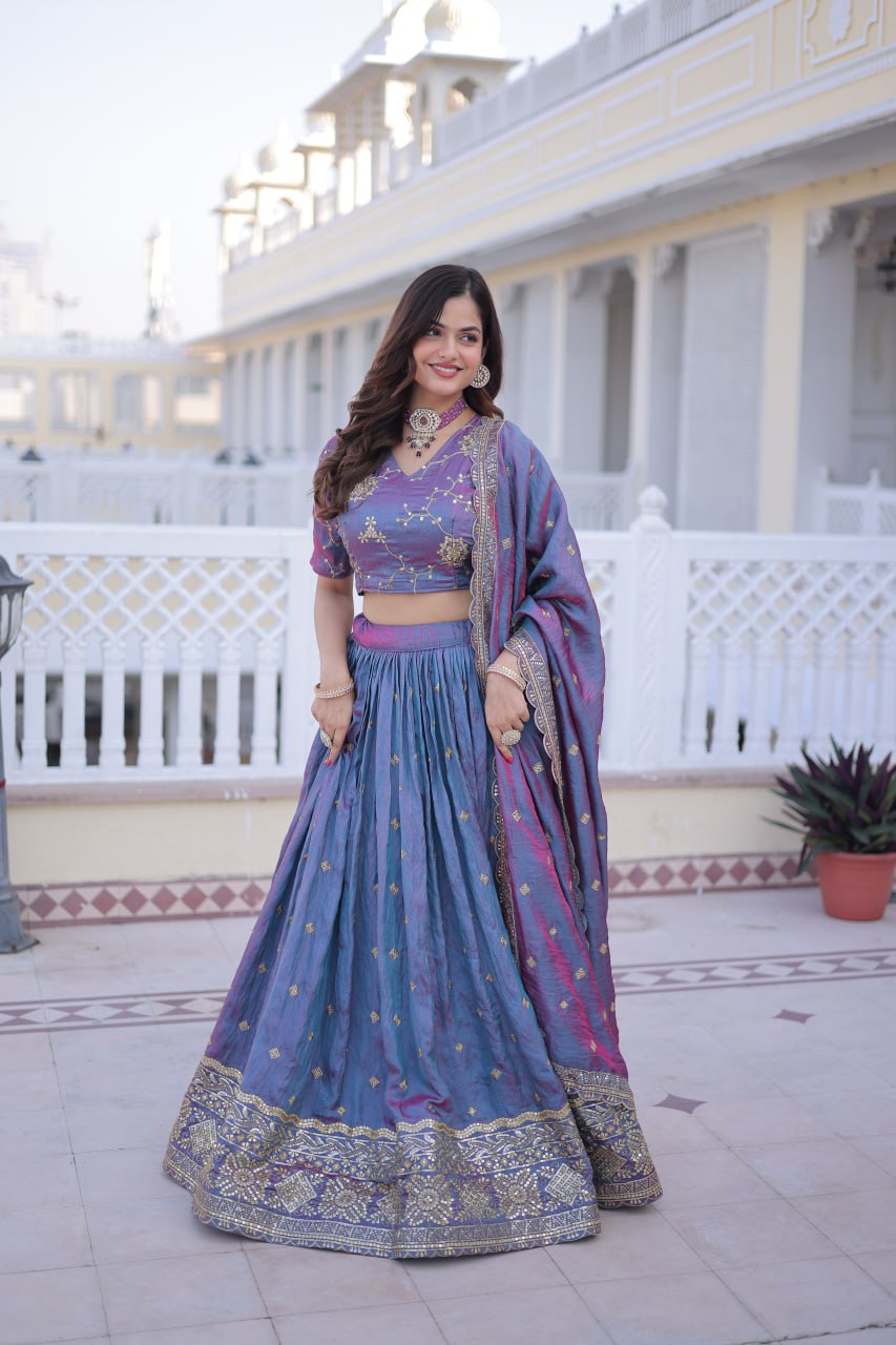 Pale Purple Silk With Sequins Zari Embroidered Work Lehenga Choli