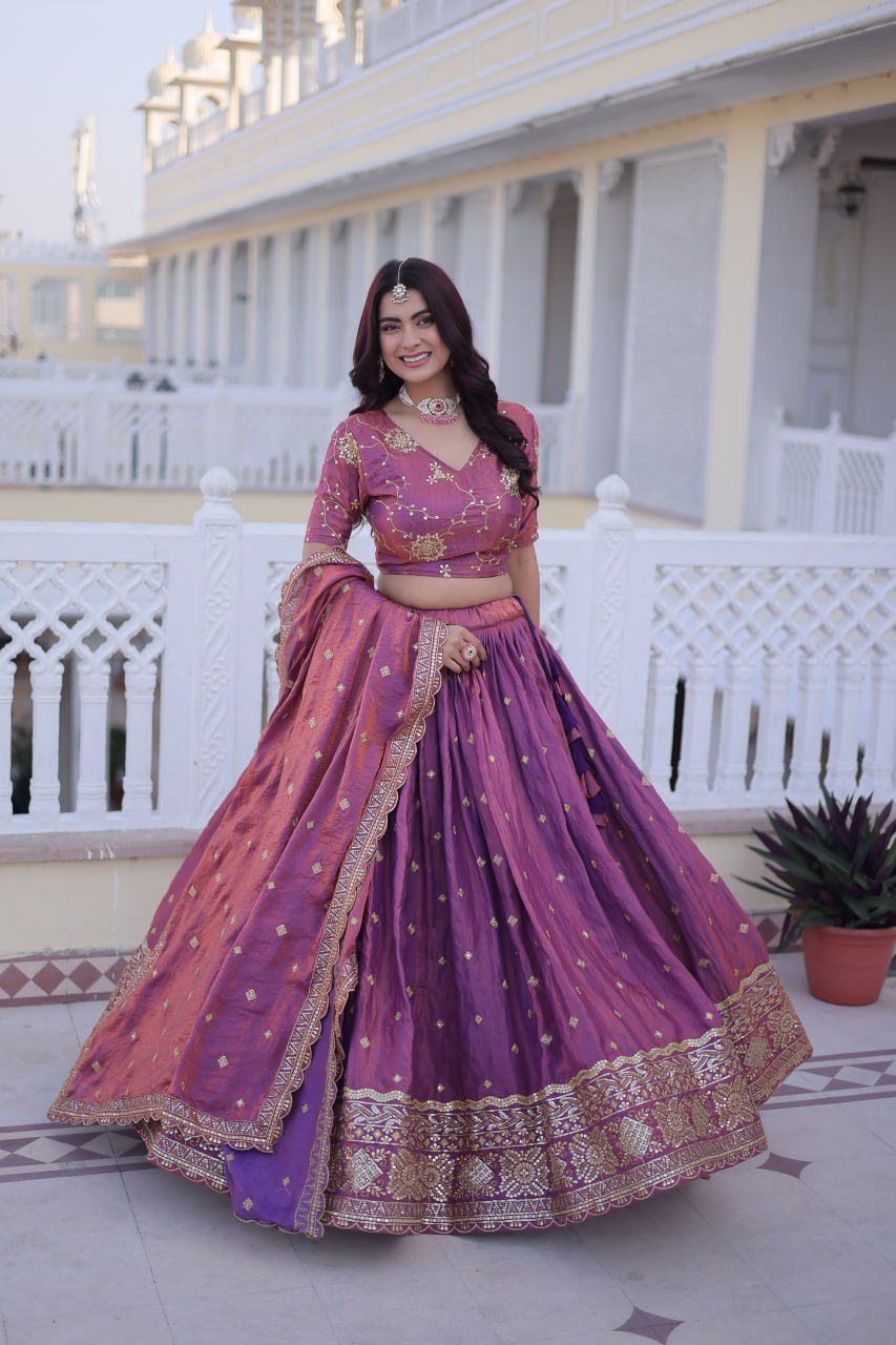 Berry Silk &nbsp;With Sequins Zari Embroidered Work Lehenga Choli