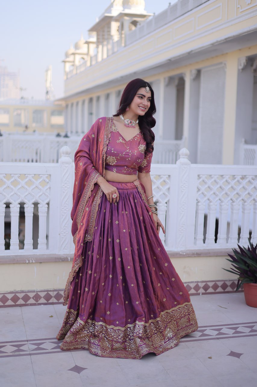 Berry Silk &nbsp;With Sequins Zari Embroidered Work Lehenga Choli