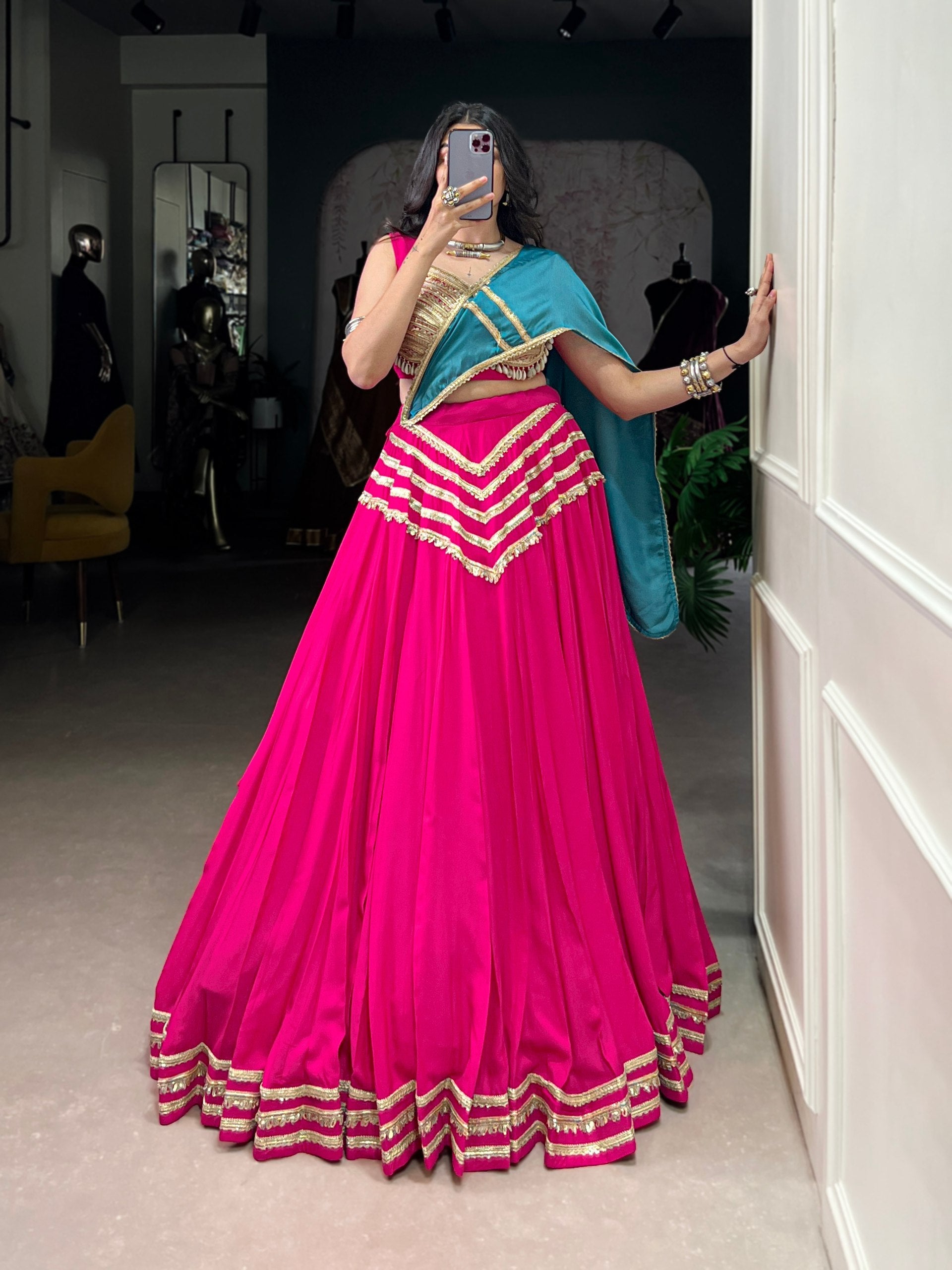 Pink Pure Rayon Sequins Lace With Kodi Work Navaratri Lehenga Choli