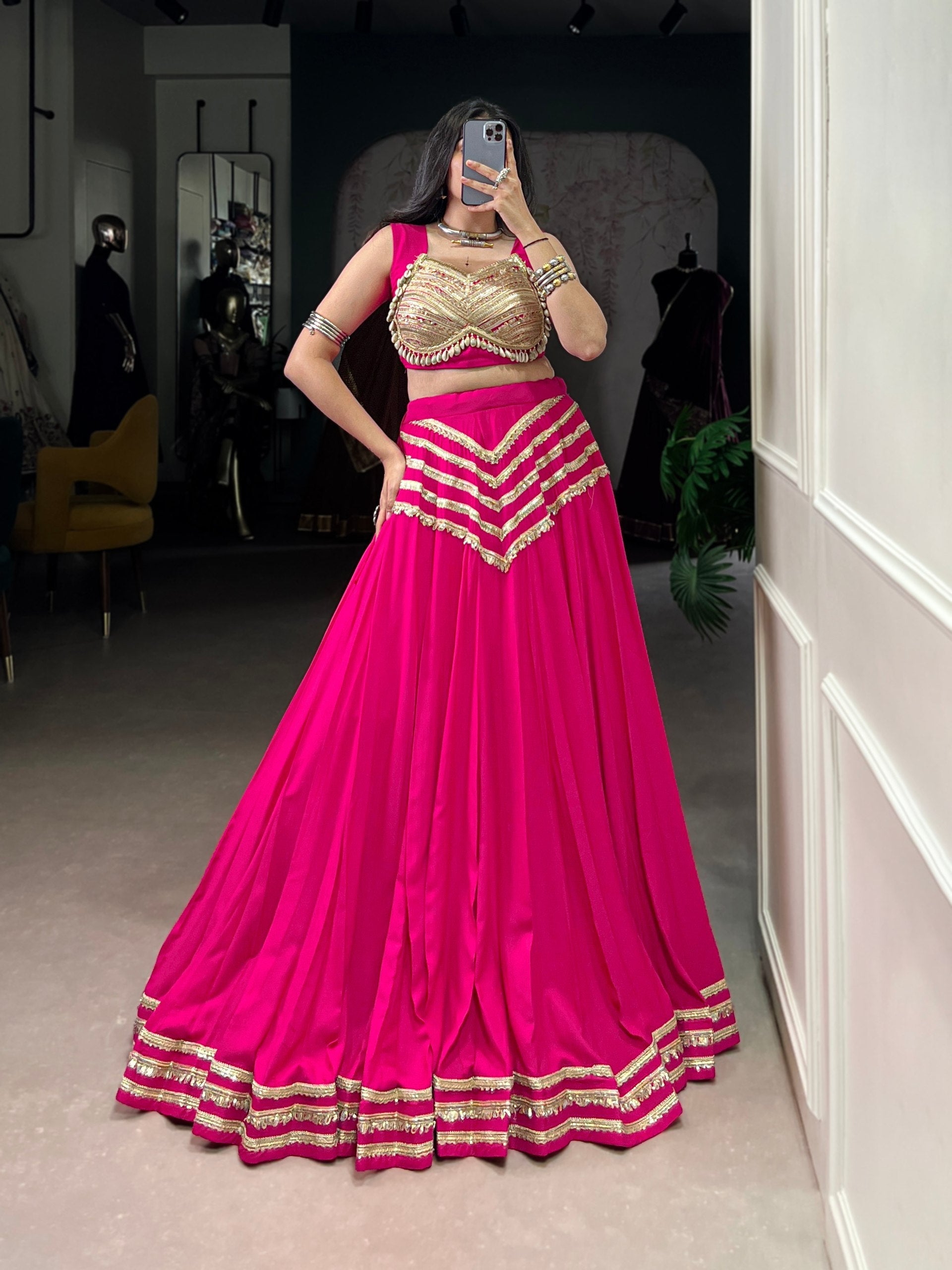 Pink Pure Rayon Sequins Lace With Kodi Work Navaratri Lehenga Choli