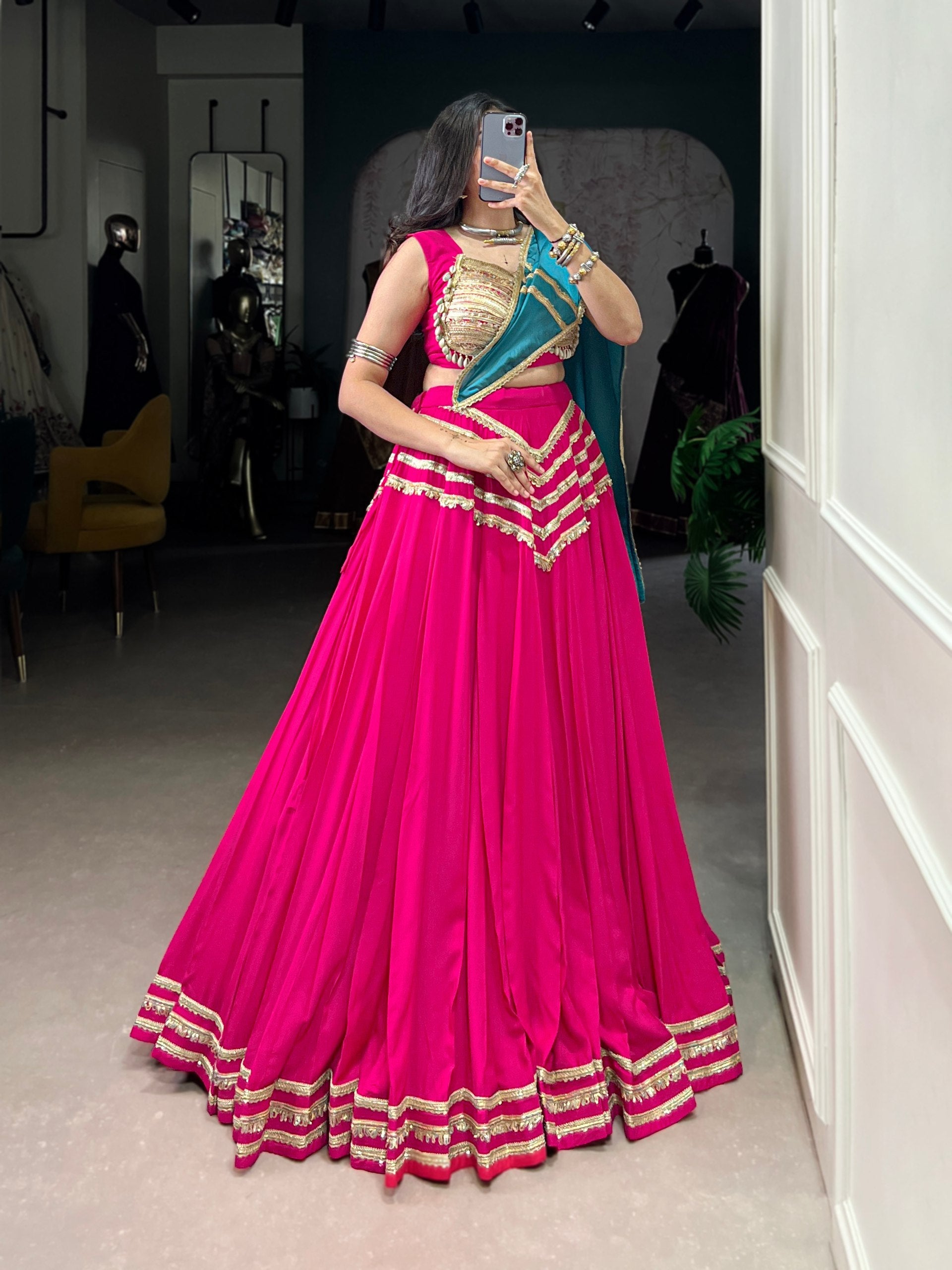 Pink Pure Rayon Sequins Lace With Kodi Work Navaratri Lehenga Choli