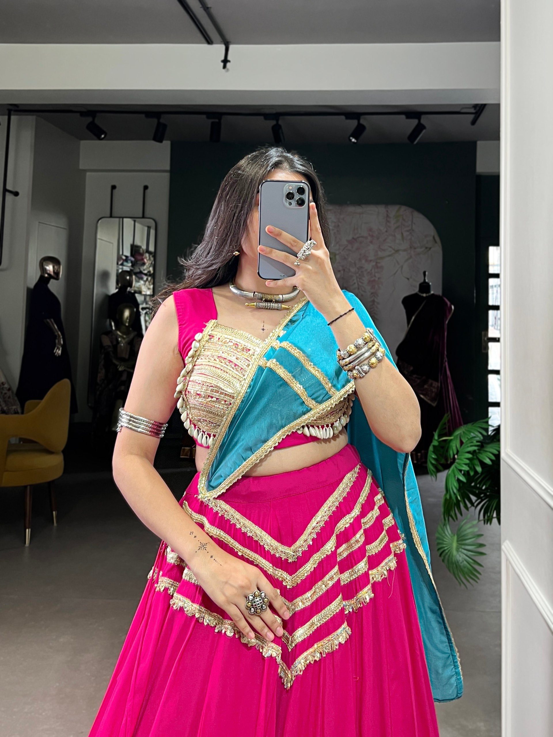 Pink Pure Rayon Sequins Lace With Kodi Work Navaratri Lehenga Choli