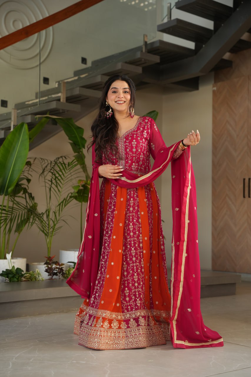 Pink Faux Blooming With Sequins Embroidered Work Luxury Gown