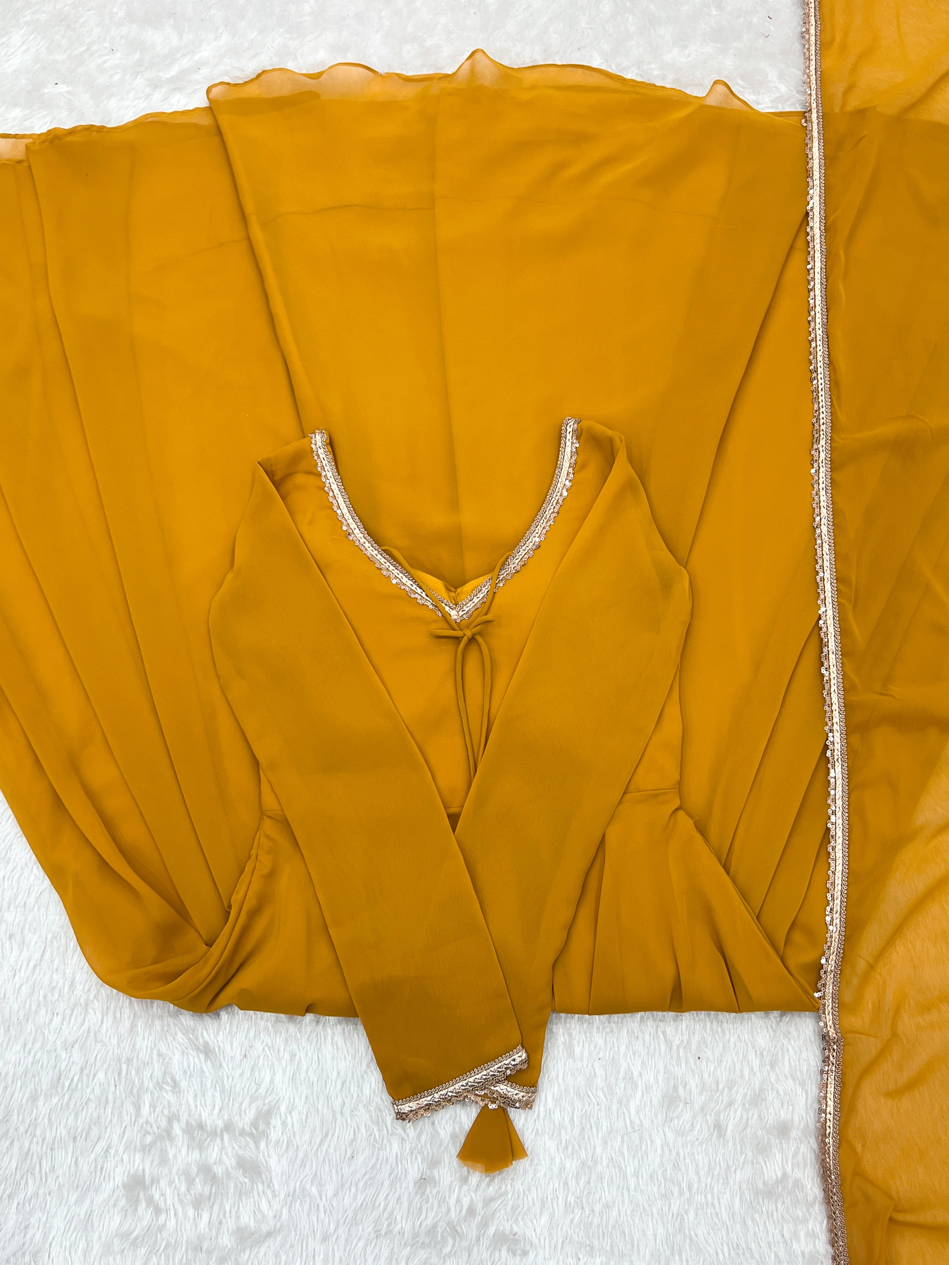 Yellow Pure Fox Georgette Anarkali Duppta Full Set Ready To Wear Gown