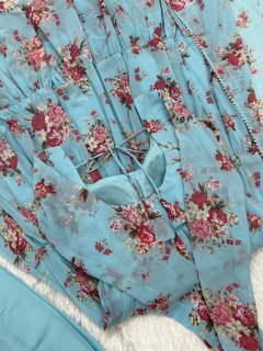 SKY BLUE HEAVY PURE FOX GEORGETTE LAHERIYA PRINT SALWAR SUIT